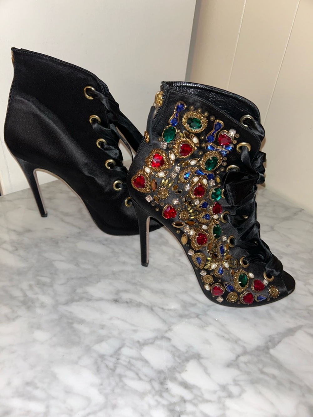 Fausto Puglisi Satin Bejewelled Bootie - Picture 7 of 13